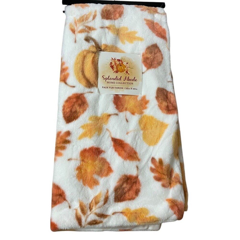 Splendid Abode Fall Pumpkin Faux Fur Throw Blanket 50x60 Autumn NEW